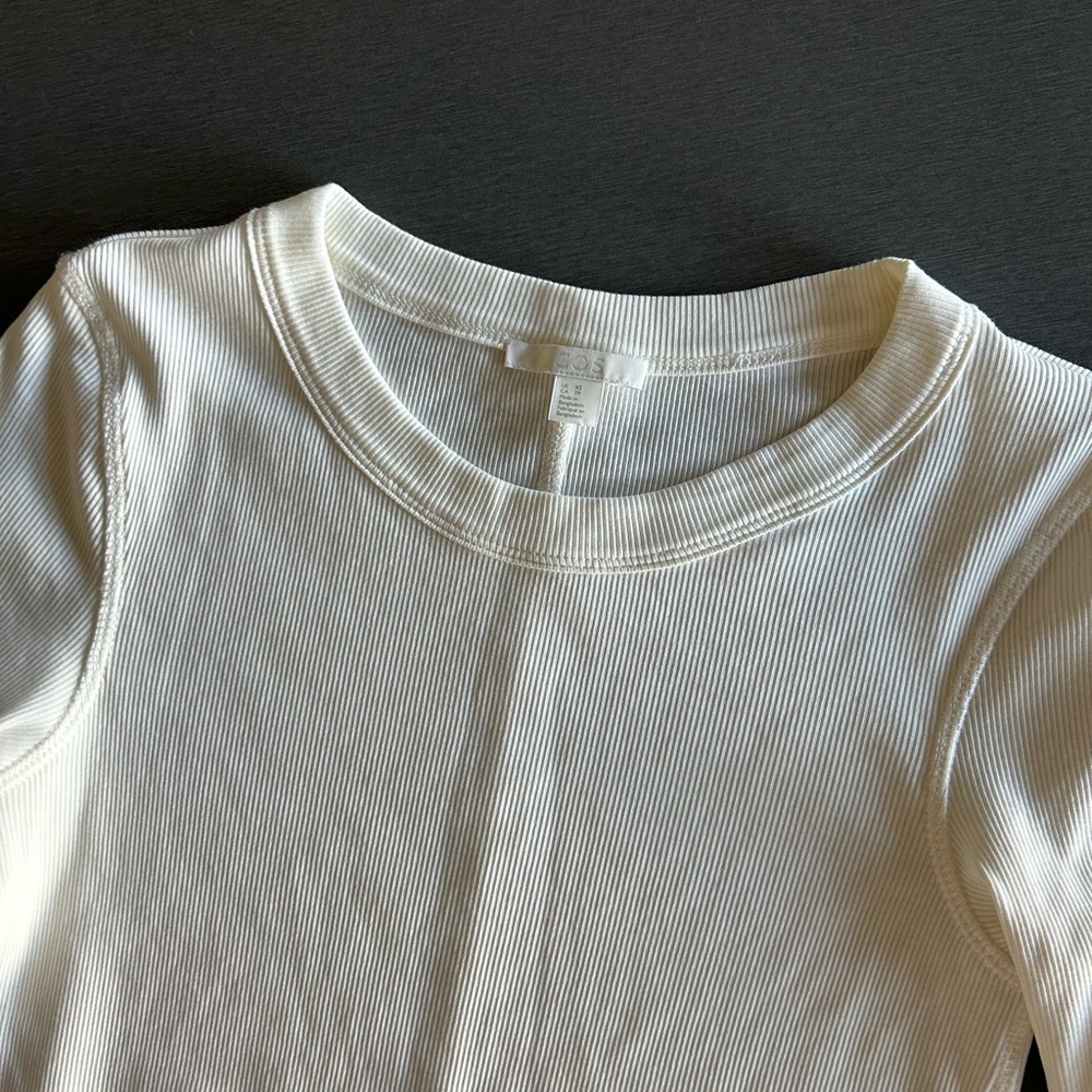 COS Off White Ribbed Crew Neck Top - Picture 3 of 7